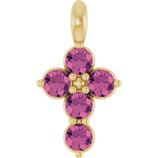 14K Yellow Gold Natural Pink Tourmaline Cross Pendant
