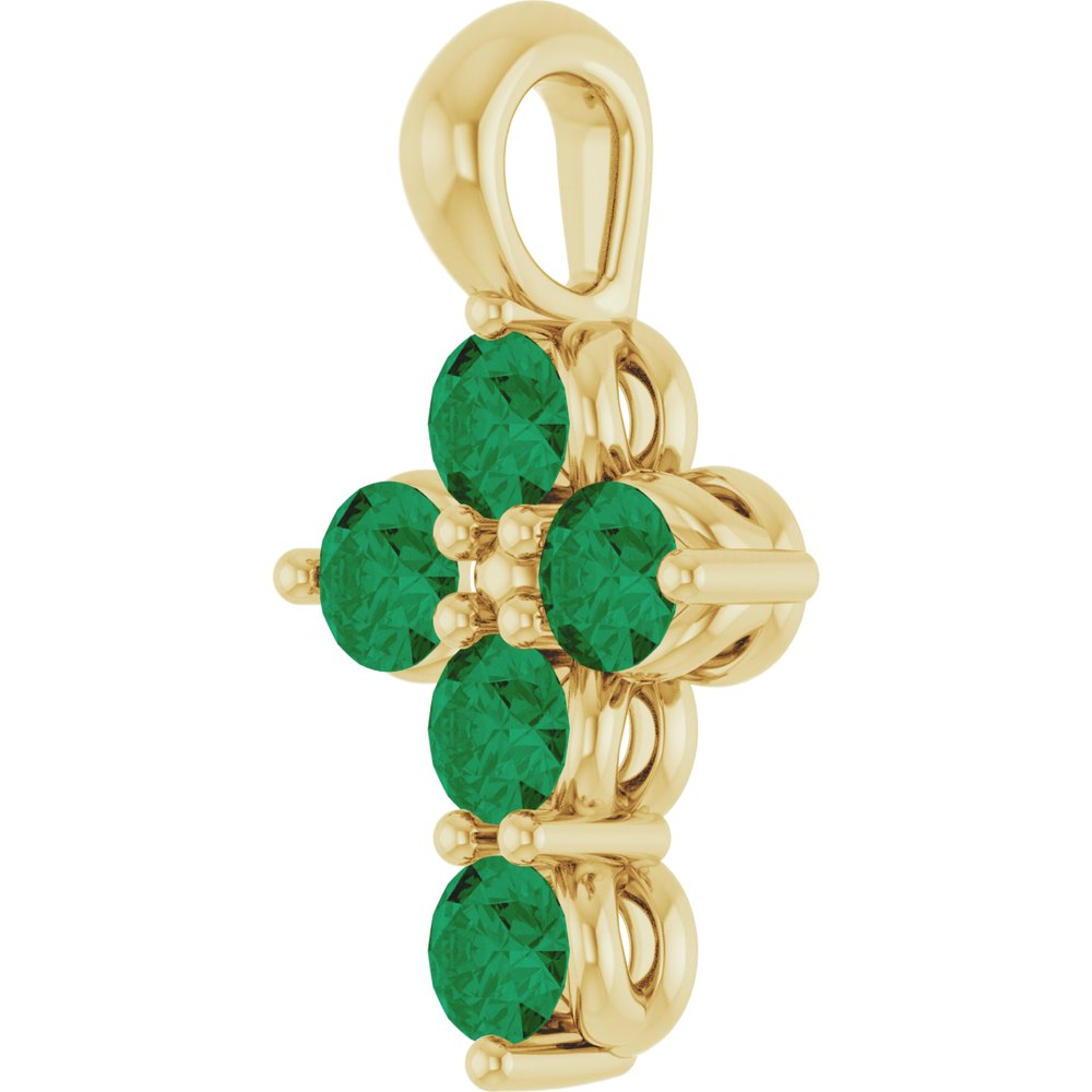 14K Yellow Gold Natural Emerald Cross Pendant