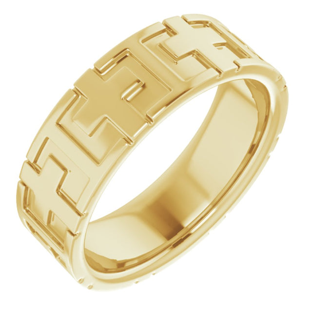 14K Yellow Gold Cross Comfort-Fit Flat Band Size 9.5
