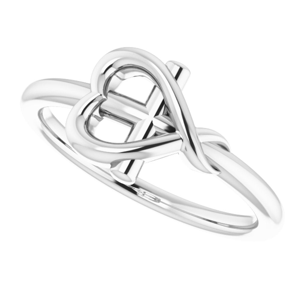 Sterling Silver Cross with Heart Youth Ring