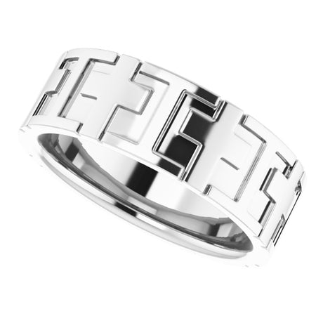 14K White Gold Cross Comfort-Fit Flat Band Size 8