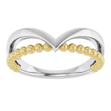 14K White & Yellow Negative Space Beaded V Ring