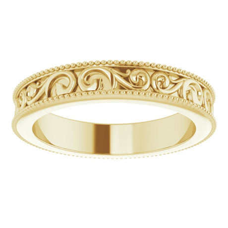14K Yellow Gold 4 mm Milgrain Edge Sculptural Flat Band Size 4.5