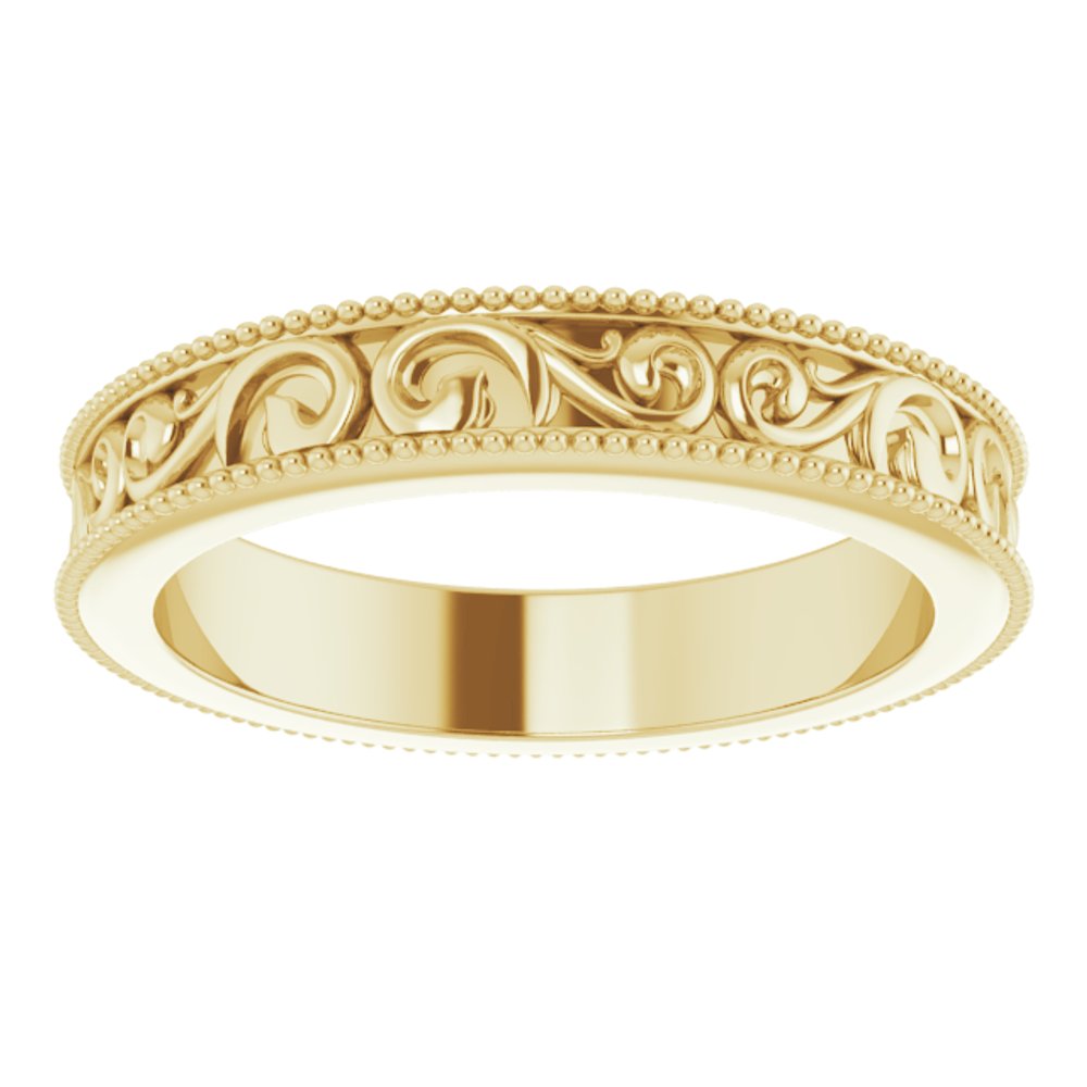 14K Yellow Gold 4 mm Milgrain Edge Sculptural Flat Band Size 4.5