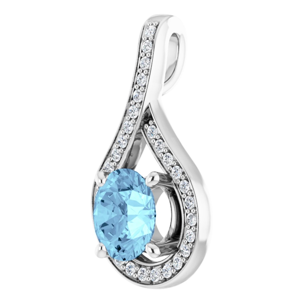 14K White Natural Aquamarine & .08 CTW Natural Diamond Pendant