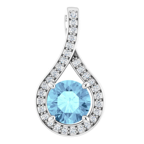 14K White Natural Aquamarine & .08 CTW Natural Diamond Pendant