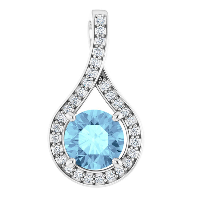 14K White Natural Aquamarine & .08 CTW Natural Diamond Pendant