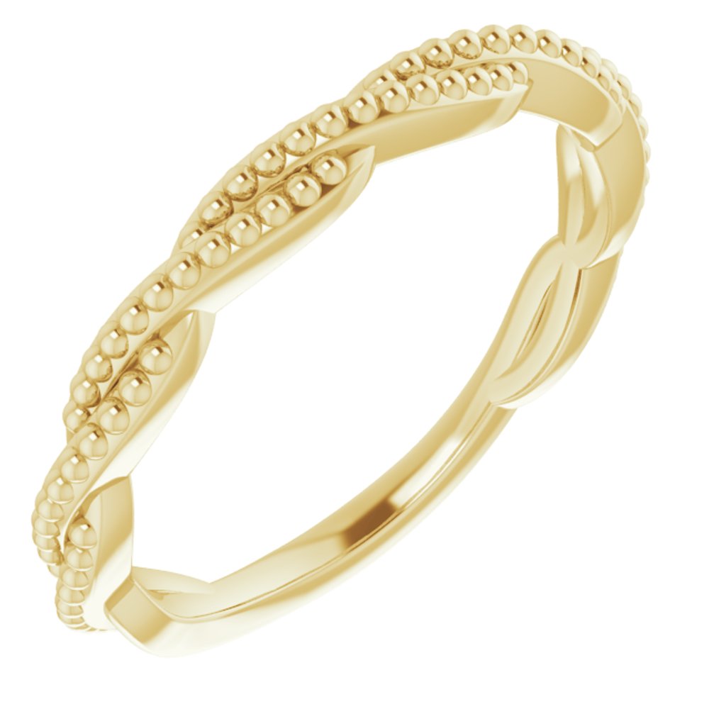 14K Yellow Stackable Twisted Beaded Ring      