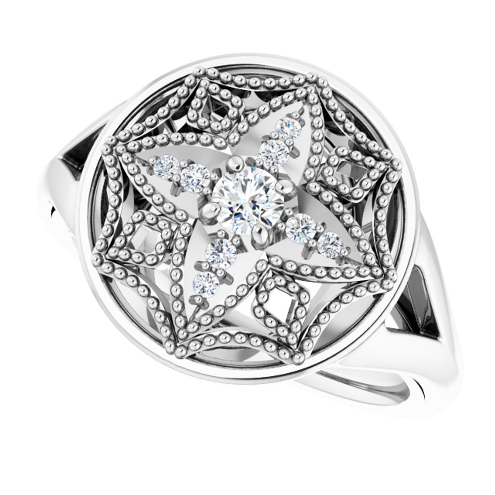 14K White Gold 1/6 CTW Natural Diamond Vintage-Inspired Ring 