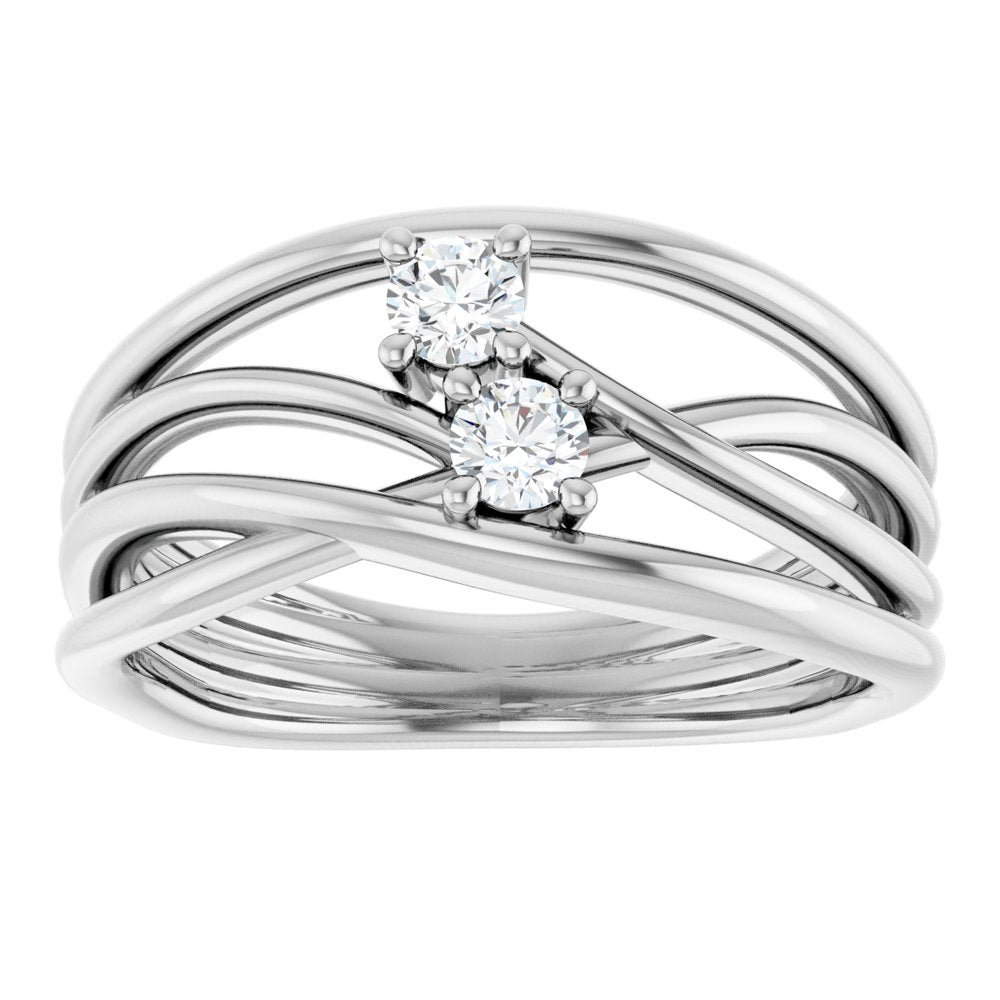 14K White Gold 1/5 CTW Natural Diamond Two-Stone Bypass Ring  