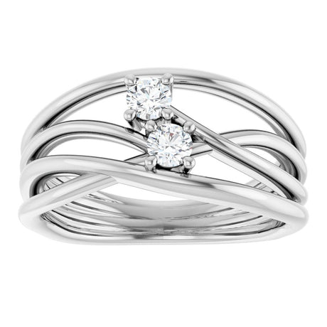 14K White Gold 1/5 CTW Natural Diamond Two-Stone Bypass Ring  