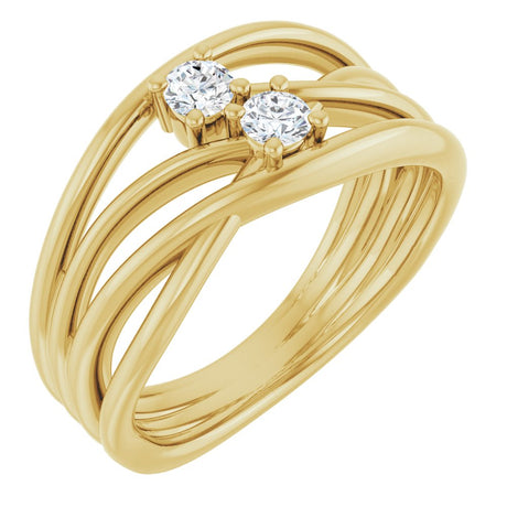 14K Yellow Gold 1/5 CTW Natural Diamond Two-Stone Bypass Ring  