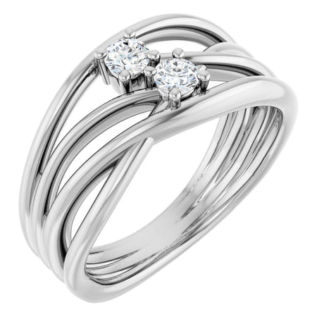 14K White 1/5 CTW Natural Diamond Two-Stone Bypass Ring  