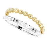 14K White/Yellow Beaded & Geometric Stacked Ring