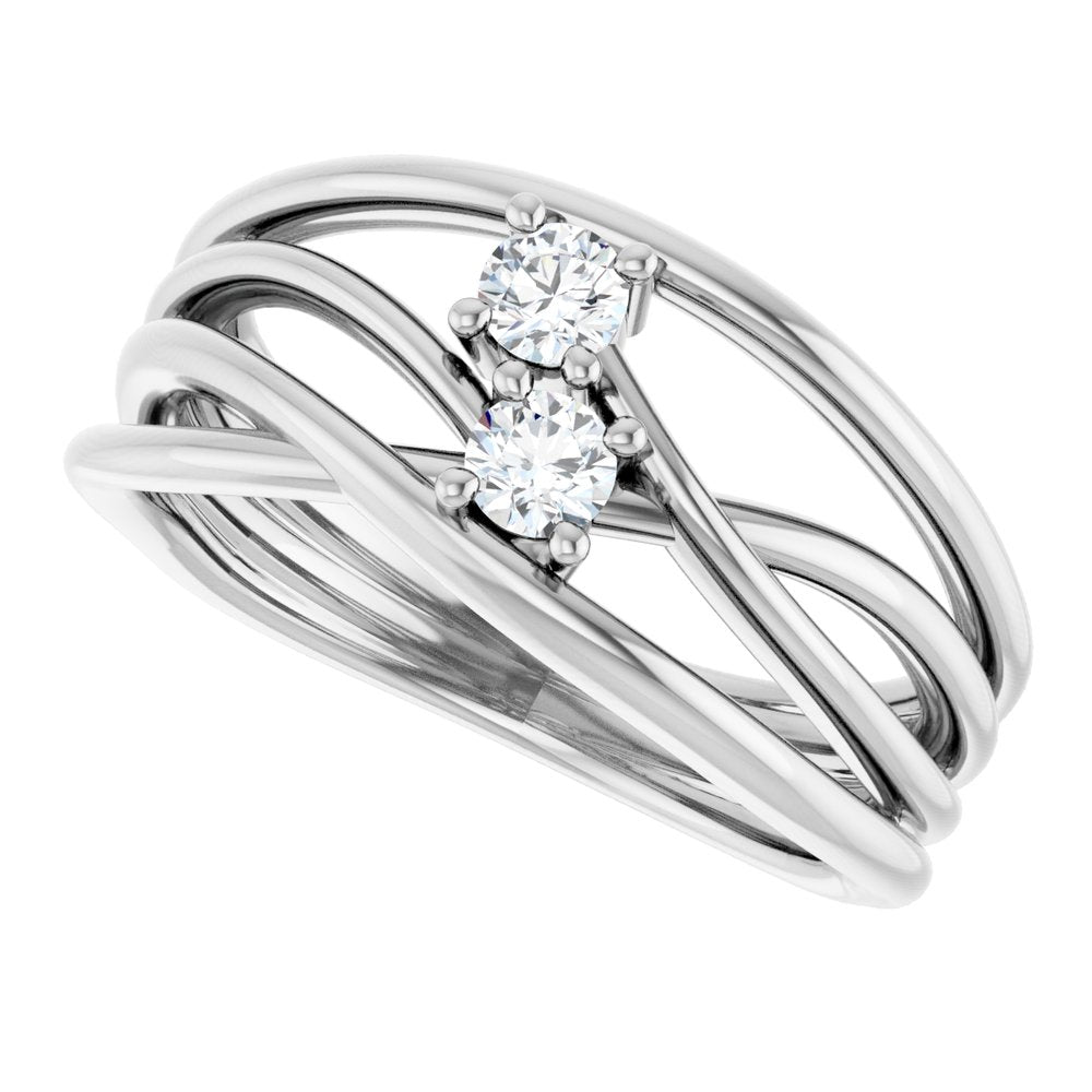 14K White 1/5 CTW Natural Diamond Two-Stone Bypass Ring