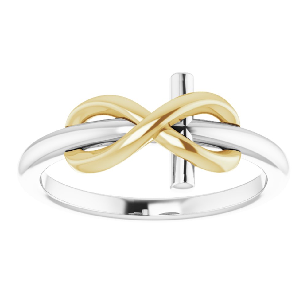 14K White/Yellow Infinity-Inspired Cross Ring