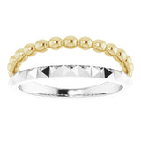 14K White/Yellow Beaded & Geometric Stacked Ring