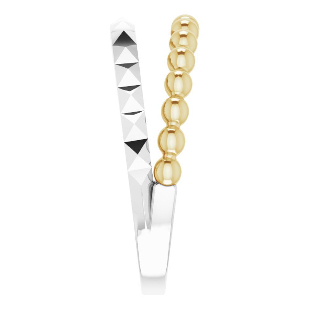 14K White/Yellow Beaded & Geometric Stacked Ring