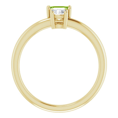 14K Yellow Natural Peridot & Natural White Sapphire Ring