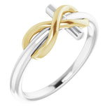 14K White/Yellow Infinity-Inspired Cross Ring