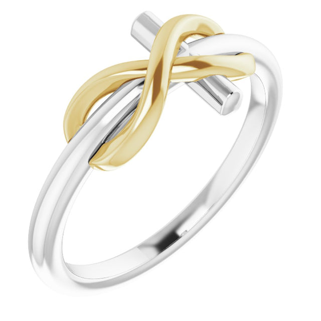 14K White/Yellow Infinity-Inspired Cross Ring