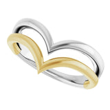 14K White & Yellow Double V Ring