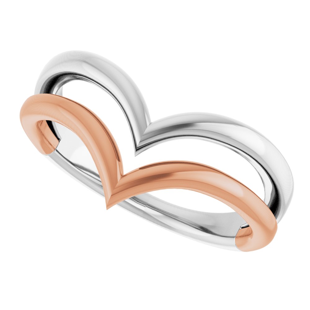 14K White & Rose Double V Ring