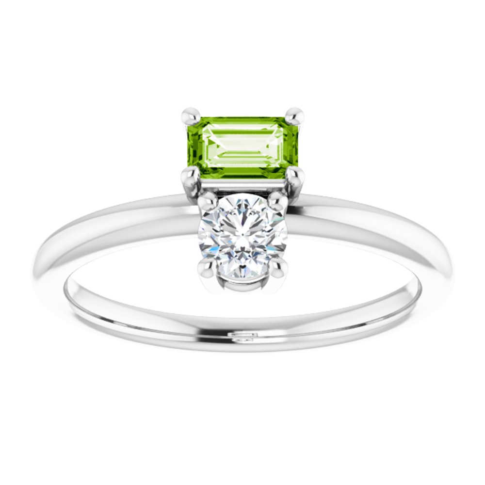 Sterling Silver Natural Peridot & Natural White Sapphire Ring