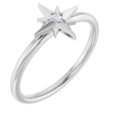14K White Gold .03 CT Natural Diamond Star Ring  