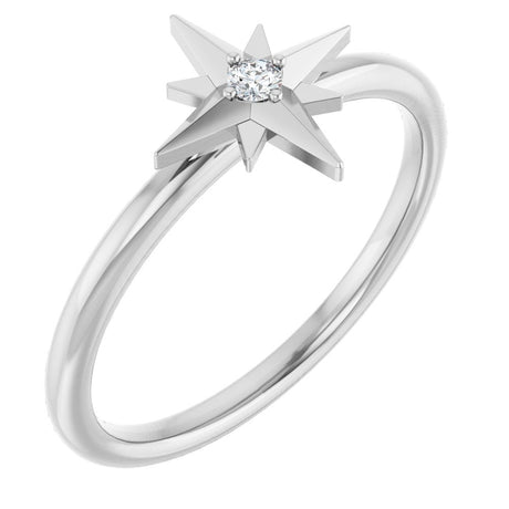 14K White Gold .03 CT Natural Diamond Star Ring  