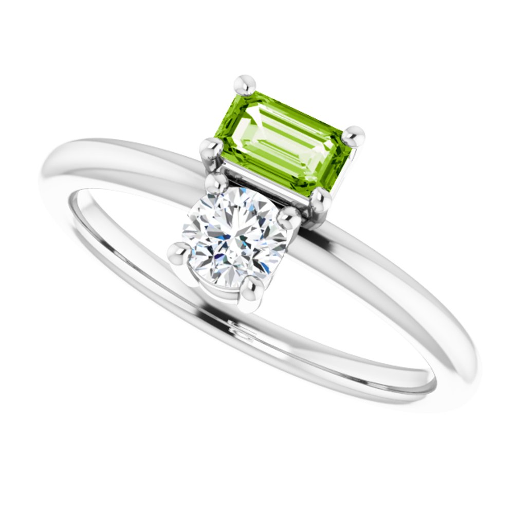 Sterling Silver Natural Peridot & Natural White Sapphire Ring