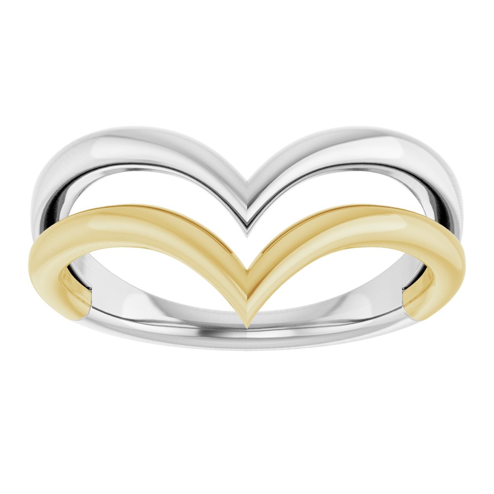 14K White & Yellow Double V Ring