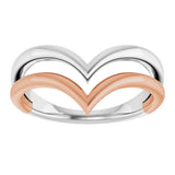 14K White & Rose Double V Ring