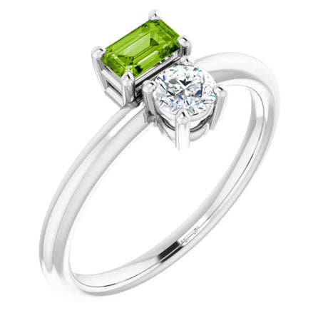 Sterling Silver Natural Peridot & Natural White Sapphire Ring