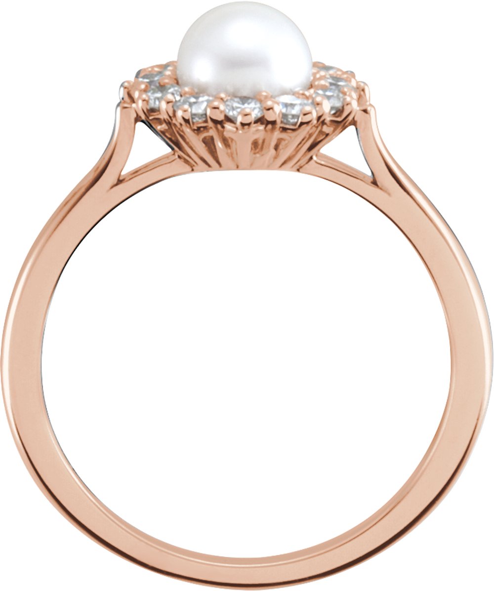 14K Rose Cultured White Freshwater Pearl & 3/8 CTW Natural Diamond Ring