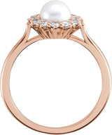14K Rose Cultured White Freshwater Pearl & 3/8 CTW Natural Diamond Ring