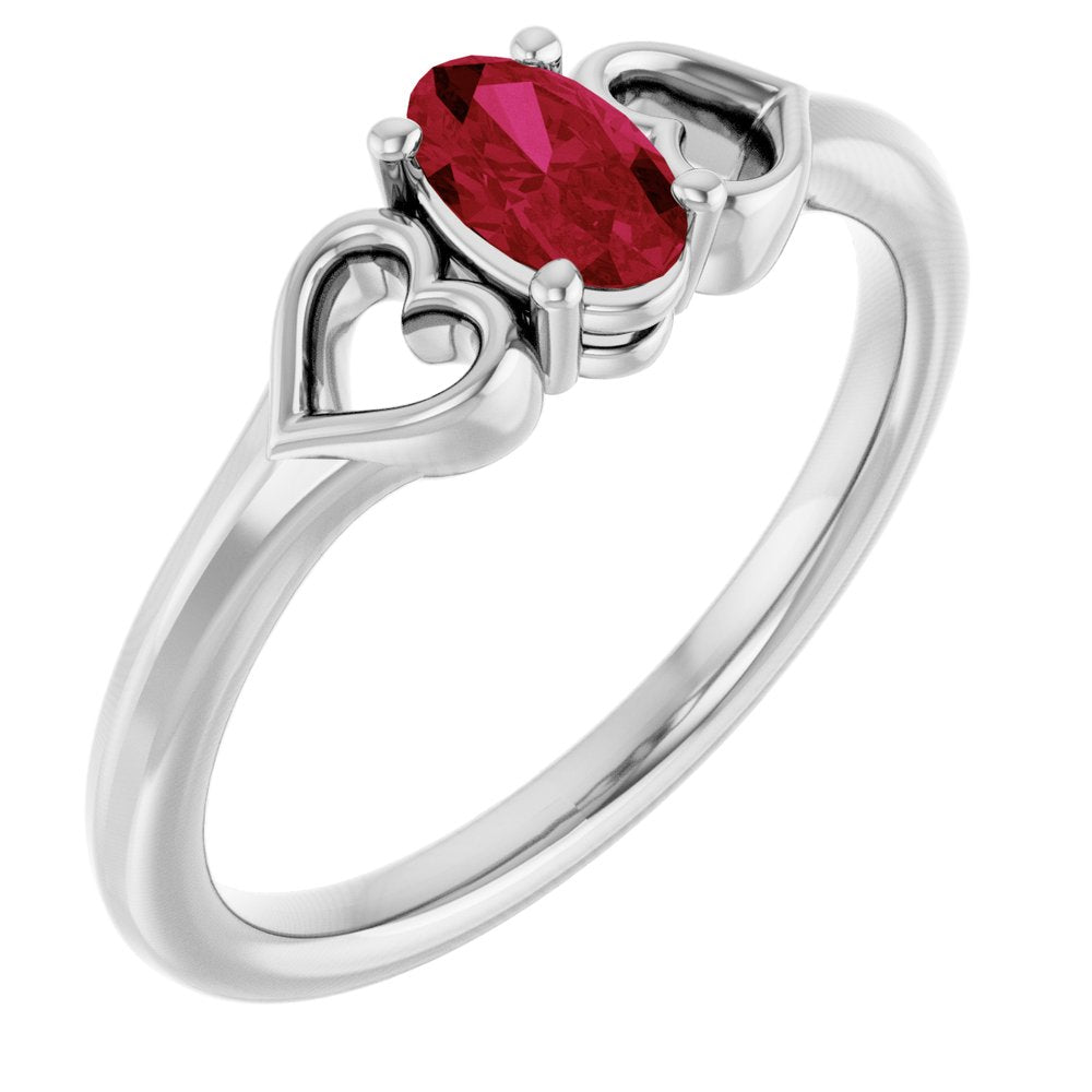 14K White Lab-Grown Ruby Youth Heart Ring