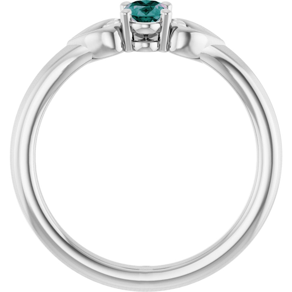 14K White Lab-Grown Alexandrite Youth Heart Ring