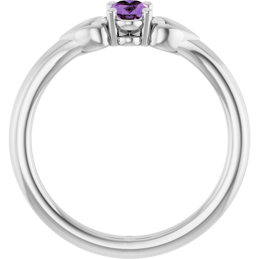 Sterling Silver Natural Amethyst Youth Heart Ring