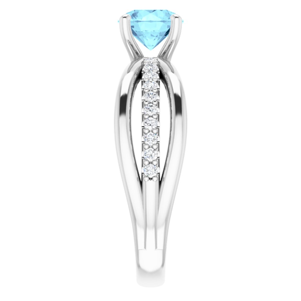 14K White Natural Aquamarine & 1/6 CTW Natural Diamond Ring