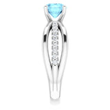 14K White Natural Aquamarine & 1/6 CTW Natural Diamond Ring