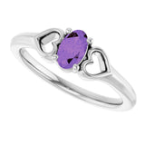 Sterling Silver Natural Amethyst Youth Heart Ring