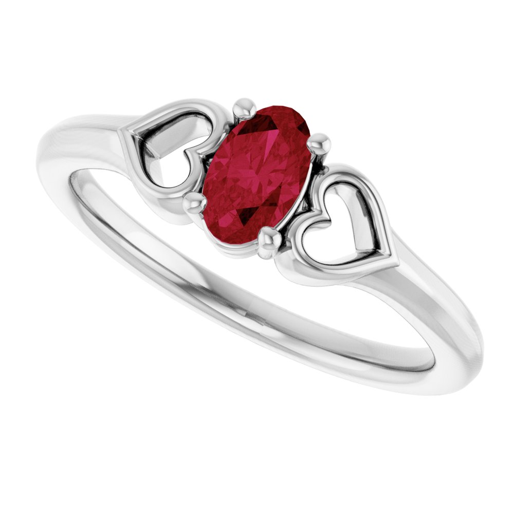 14K White Lab-Grown Ruby Youth Heart Ring