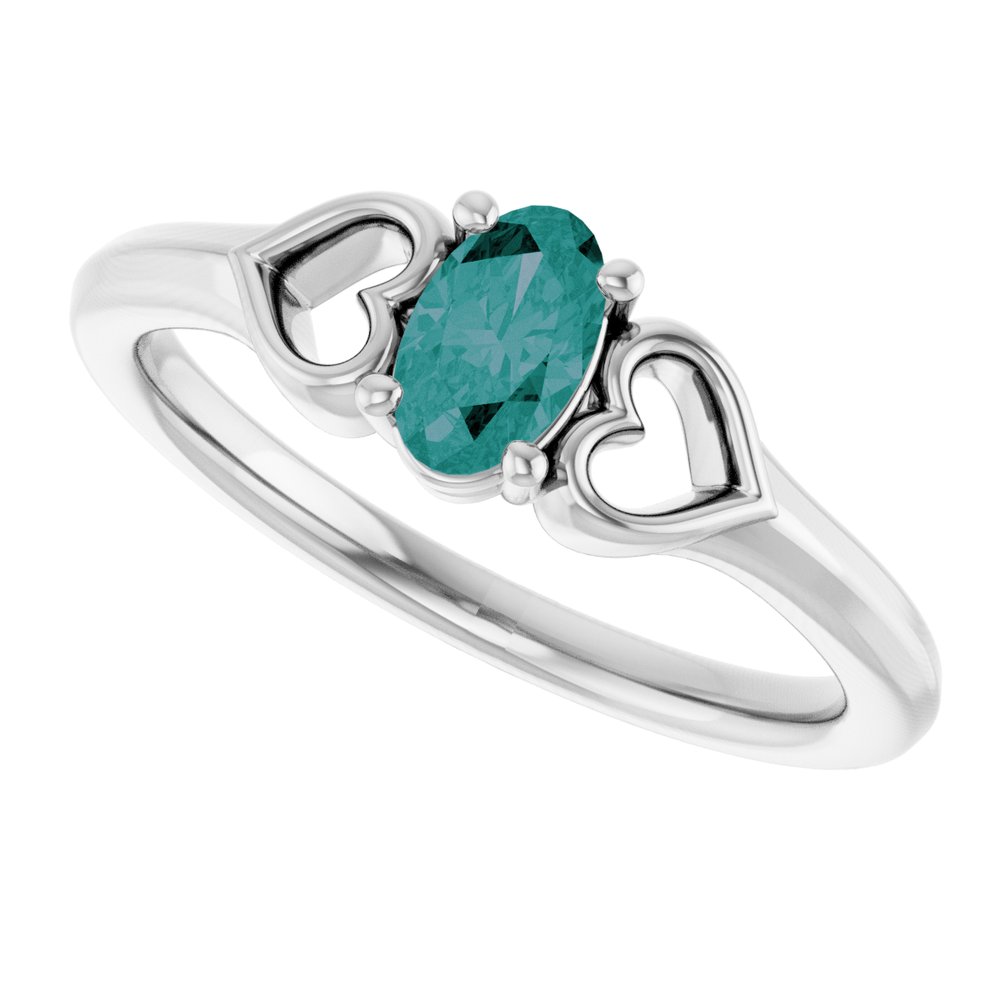 14K White Lab-Grown Alexandrite Youth Heart Ring