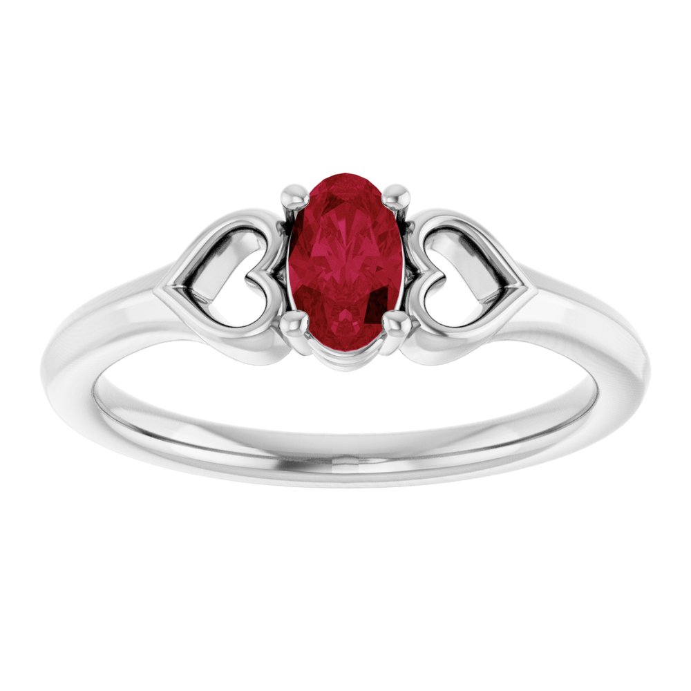 14K White Lab-Grown Ruby Youth Heart Ring