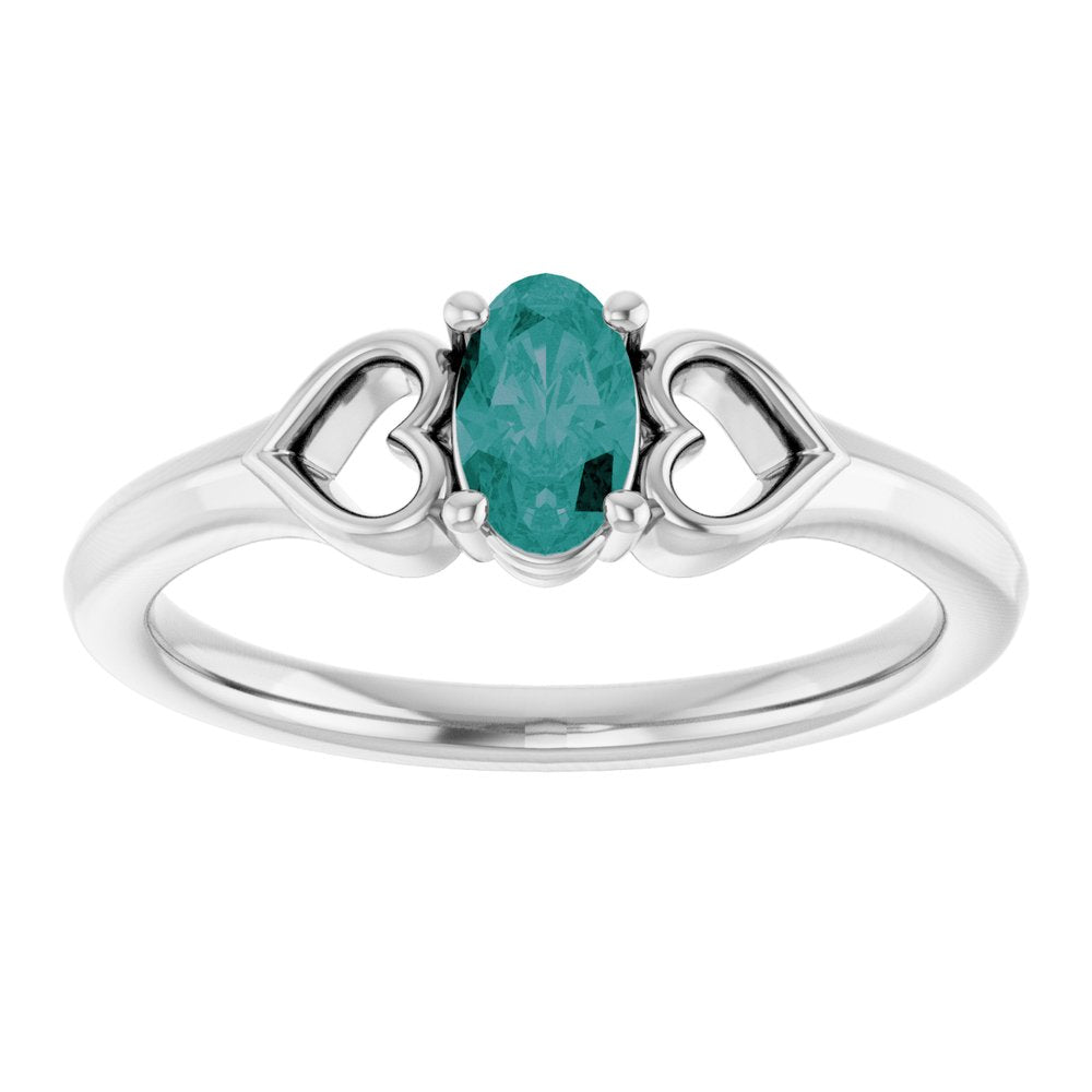 14K White Lab-Grown Alexandrite Youth Heart Ring