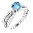 14K White Natural Aquamarine & 1/6 CTW Natural Diamond Ring