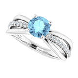 14K White Natural Aquamarine & 1/6 CTW Natural Diamond Ring