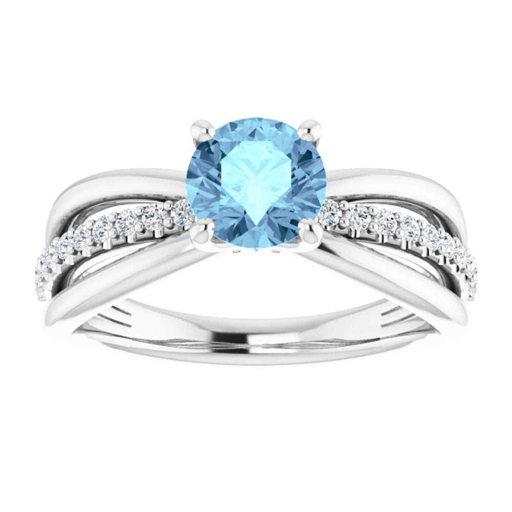 14K White Natural Aquamarine & 1/6 CTW Natural Diamond Ring