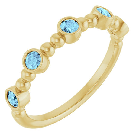 14K Yellow Gold Natural Aquamarine Stackable Ring